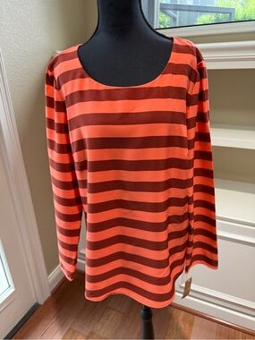NWT- Funky Cremieux Summer Stripes Scoop Neck Top - Coral & Brick Red